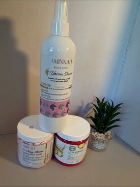 #7 Aminnah Body Bundle
Room Spray 
Body Butter 
Sugar Scrub